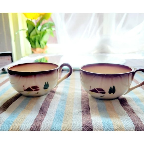 Set of I Love Lucy MCM Brock Of California Brown Country Lane Farmhouse Cups - Picture 3 of 14